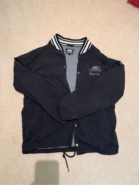 Roots Black Bomber Jacket with Striped Rib Collar